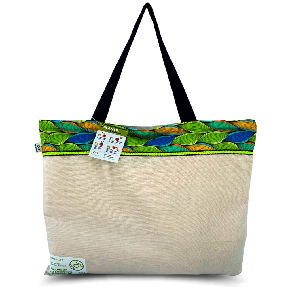 Beige and Green Beach Bag
