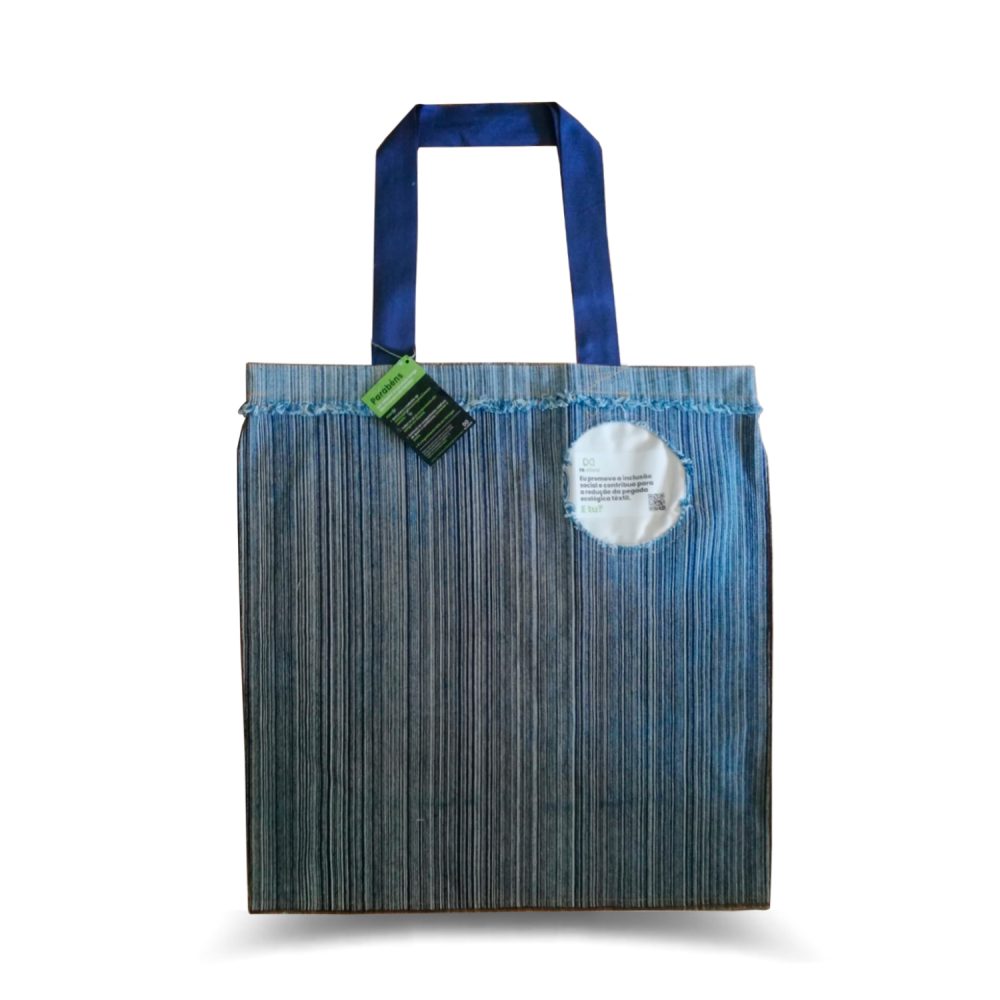 Blue Vertical Stripe Denim Shopping Bag