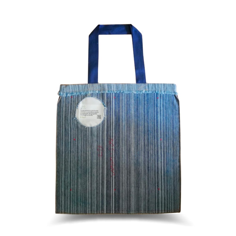 Blue Vertical Stripe Denim Shopping Bag