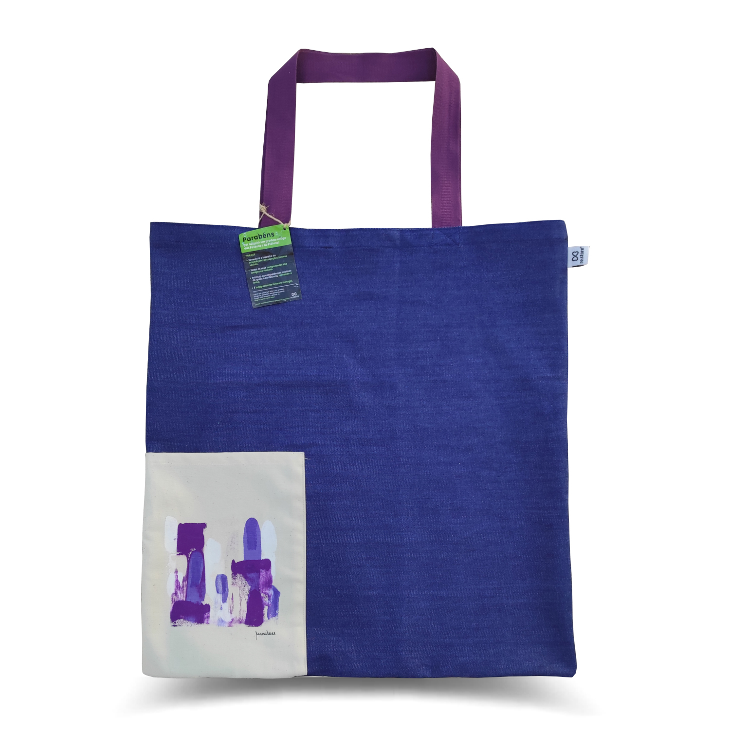 Saco em ganga e bom bolso exterior pintado à mão